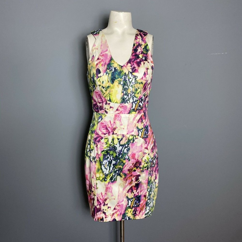 Black Halo V-Neck Sheath Dress Watercolor Floral